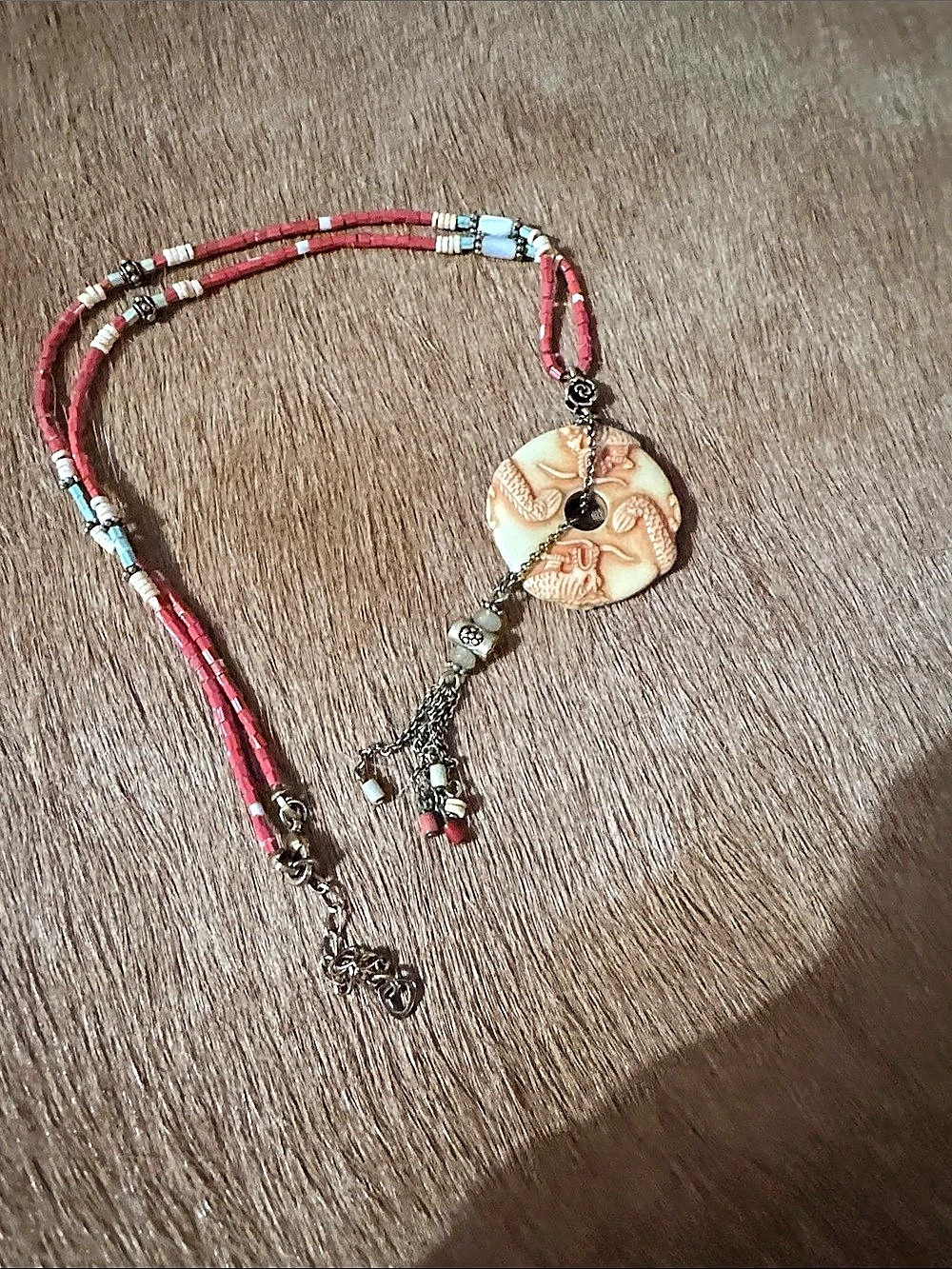 Asian Vintage Pendant Beaded Necklace - Picture 3 of 5